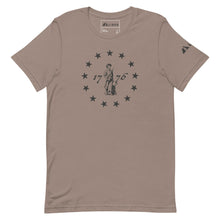 13 Star Betsy Ross Design With Patriot Farmer, Dark Gray Print.