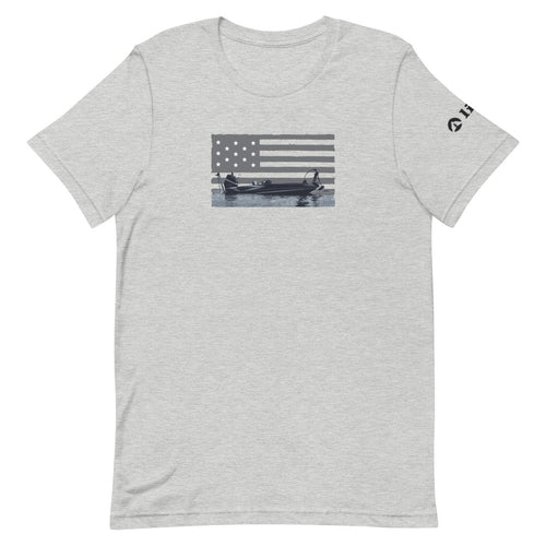 Bass Boat on Gray Flag