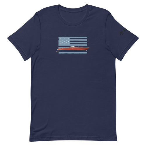 Classic Powerboat on Blue- Gray Flag